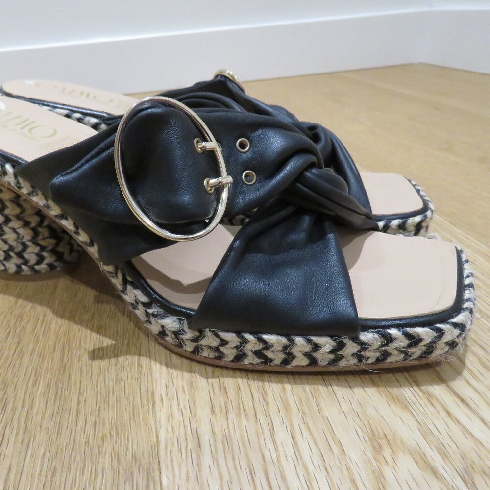 GAIMO Karoo Black Leather Cross Over Slip On Jute Platform Clog Sandals 10.5 - Picture 10 of 15
